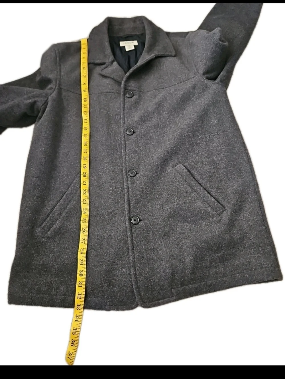 J.Crew Mens Wool Blend Gray Pea Coat  Classic Timeless Closet Staple Outerwear M